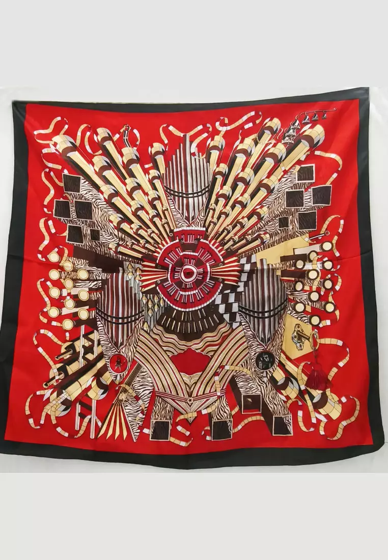 Aksesoris Syal Wanita Nebula Poly Satin Square Segi Empat Kerudung Scarf Red & Black