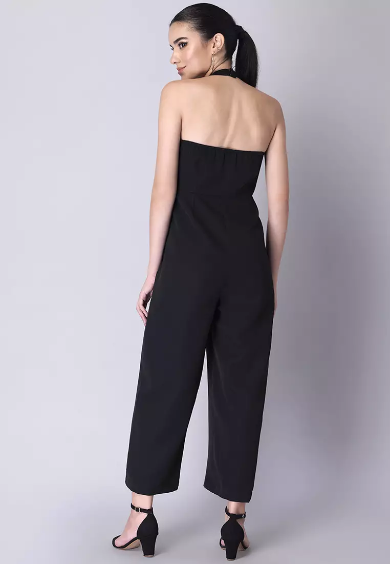 Black Halter Buttoned Jumpsuit