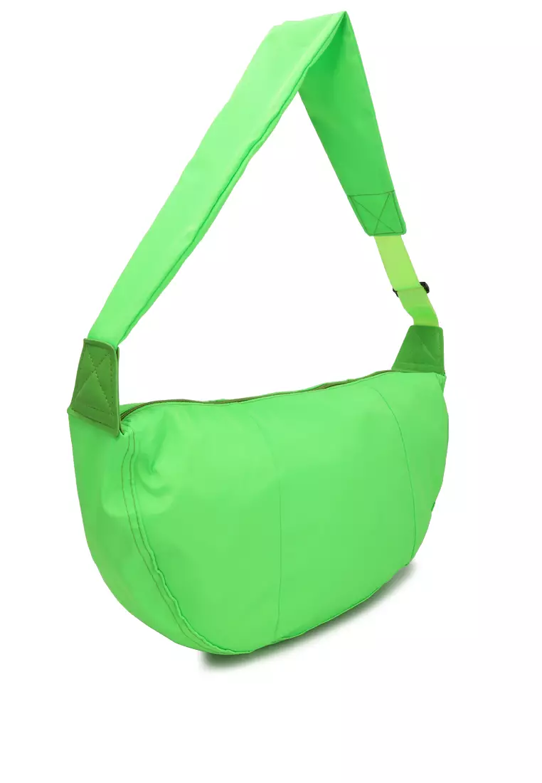 Nylon Hobo Bag With Adjustable Straps in Shiny Green
