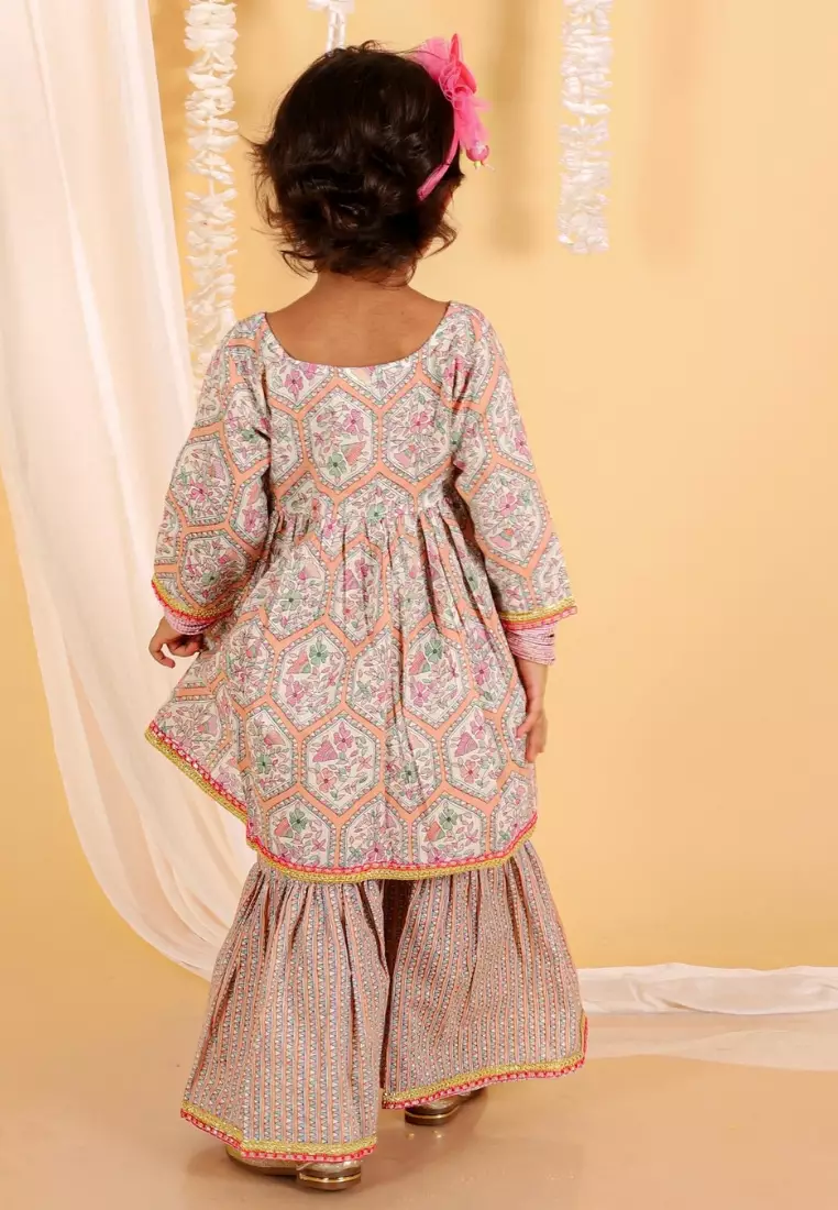 粉彩桃色女孩 Anarkali Kurta Sharara 套装