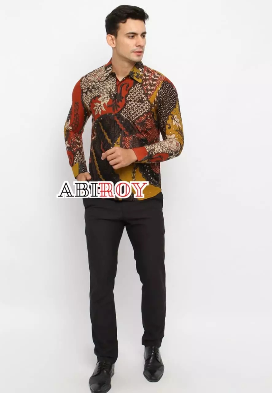 Kemeja Batik Pria Premium Slimfit Elegant Modern Lengan Panjang Basudewa Oranye