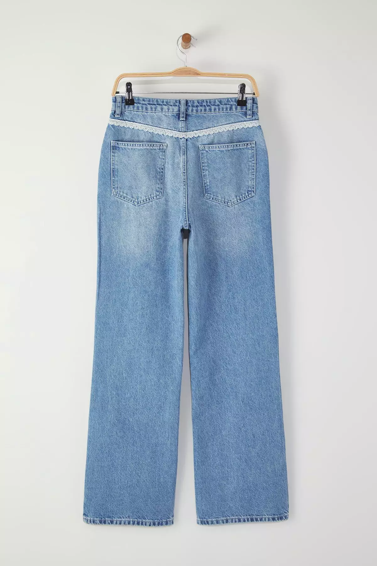 Blue Lace Detailed High Waist Wide Leg Jeans Twoss25Je00227