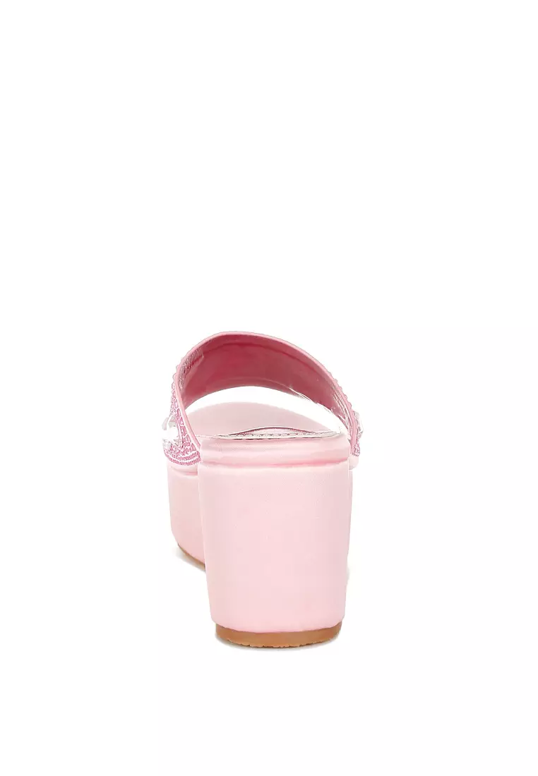 Sandal Platform Berbahan Berlian Imitasi dan Berlian Imitasi Warna Pink