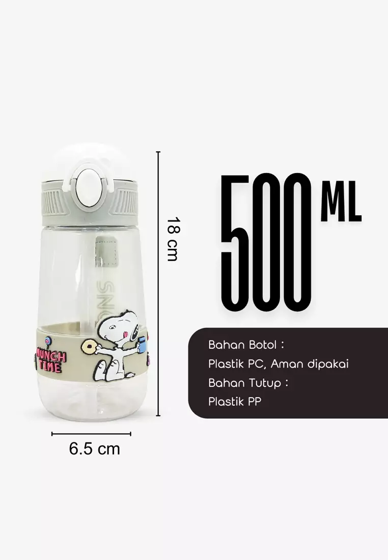 Wakakids Botol Minum Plastik Anak Transparan dengan Sedotan Tumbler Cup Karakter Snoopy 500ml K1046 Venrc