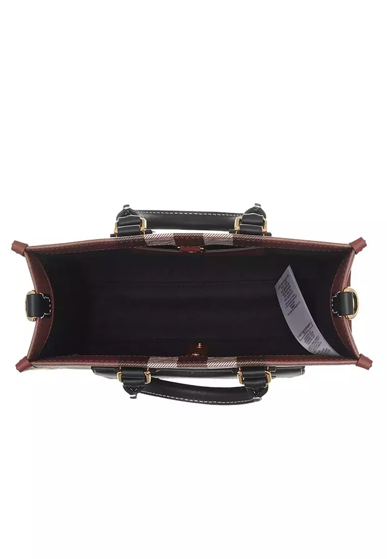 Check And Leather Mini Freya Tote Bag in Dark Birch Brown
