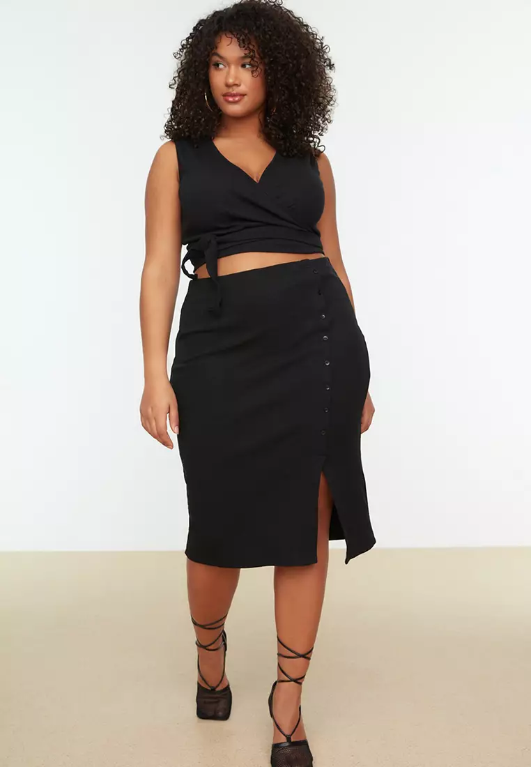 Plus Size Wrap Top and Midi Bottom Set