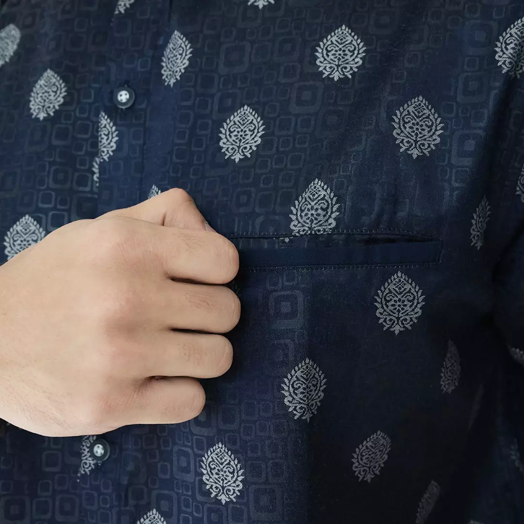 Casella Baju Koko Pria Lengan Pendek | Baju Koko Batik Syam 4102 Navy