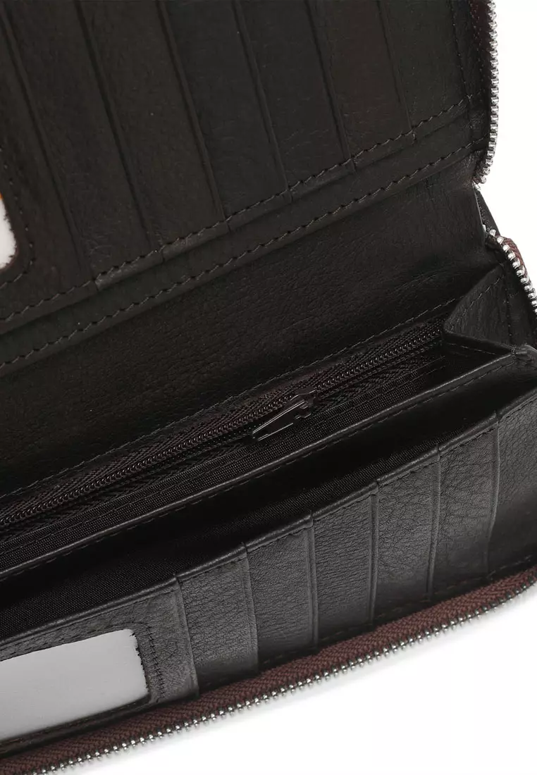 Men's Genuine Leather RFID Zipper Long Wallet - Brown