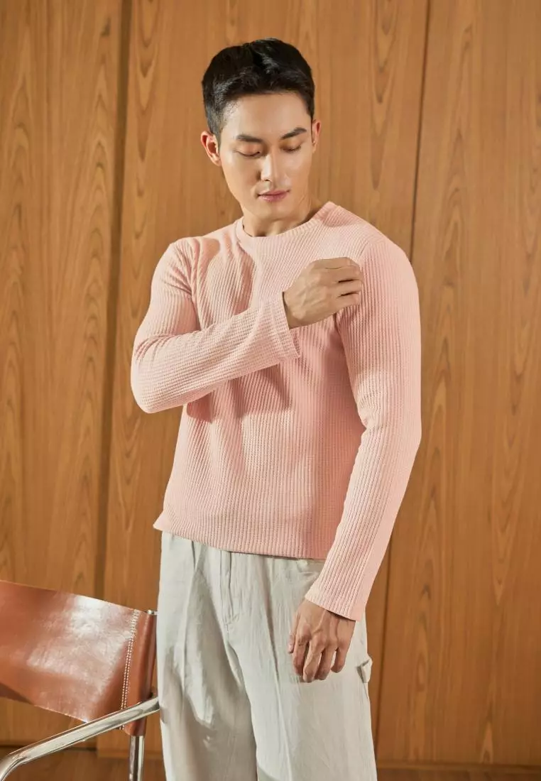 Kale Raffle Peach / Kaos Polos Tekstur Lengan Panjang Pria / Unisex