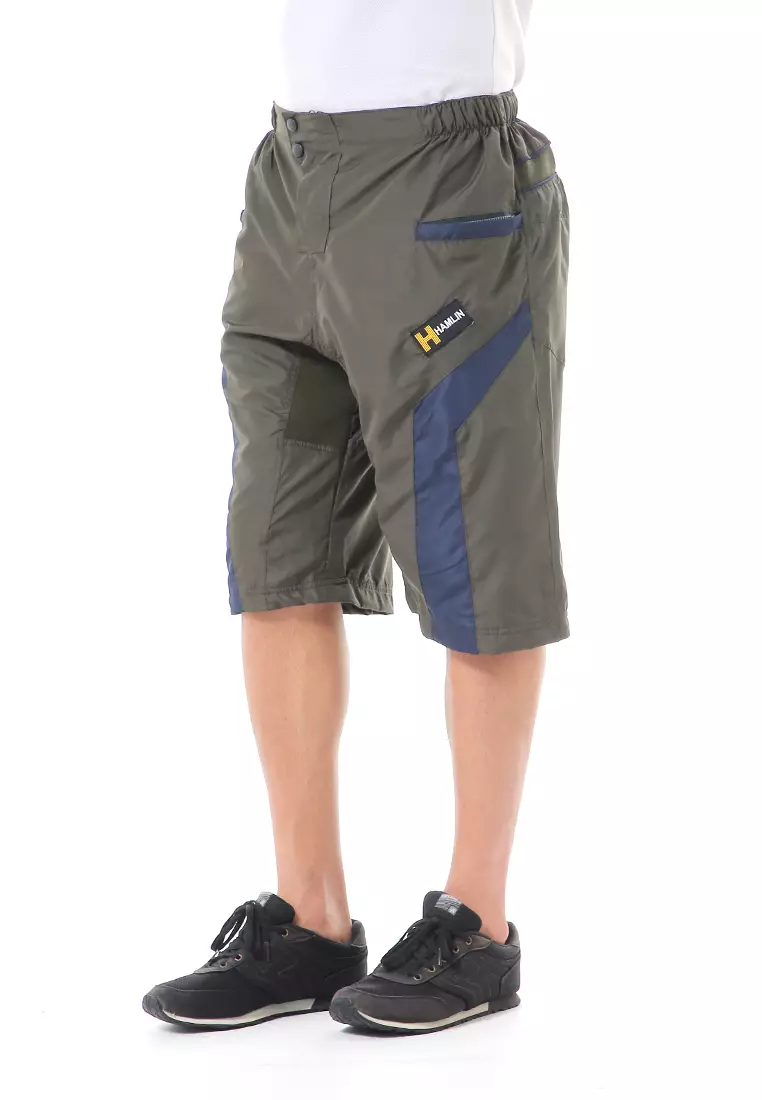 Grissham Celana Pendek Pria Short Pants Kasual Motif List Material Parasut ORIGINAL - Green