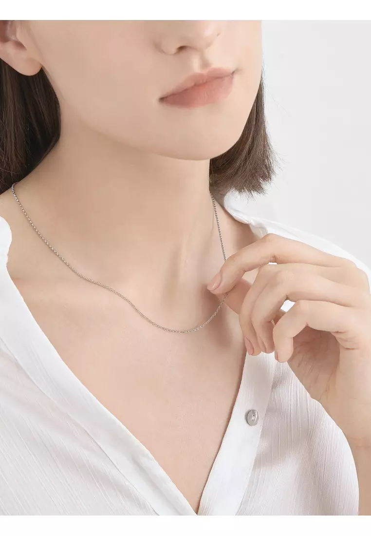 18K Solid White Gold Machinery Chain Necklace for Women 45cm 03820N