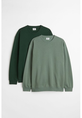 H&M green 2-pack Relaxed Fit sweatshirts FCE5CAA53D280EGS_1