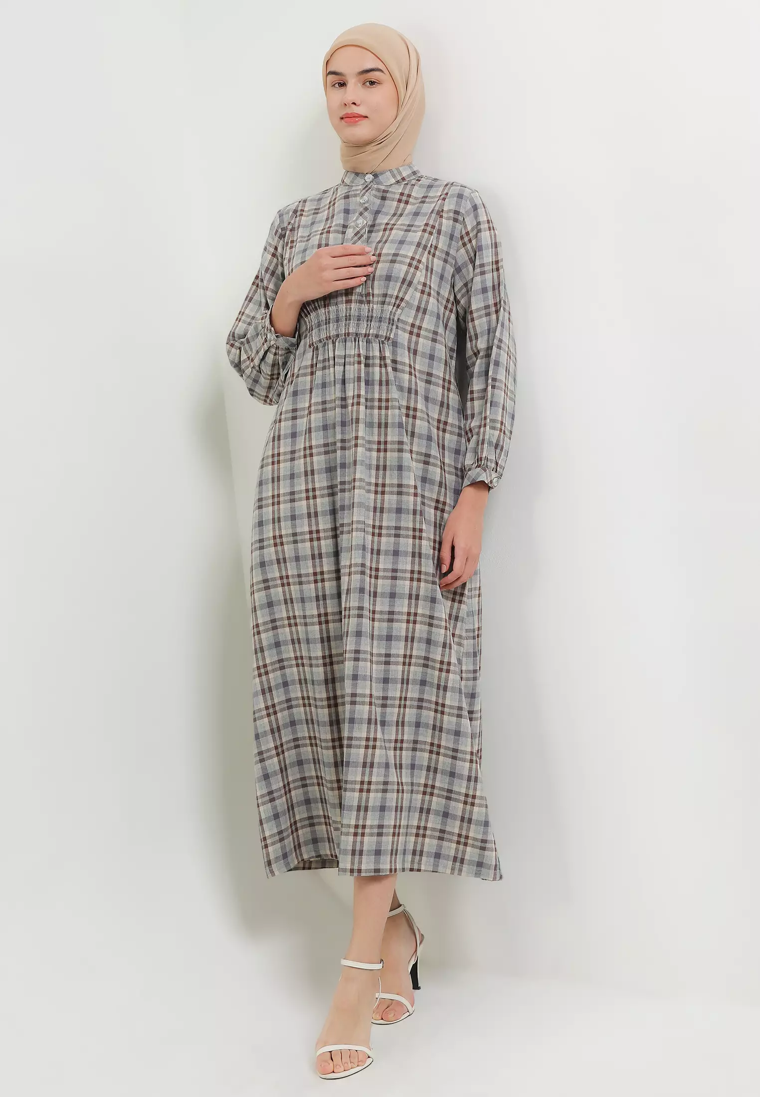 MFMW Zanera Dress Gamis Coklat Motif Kotak