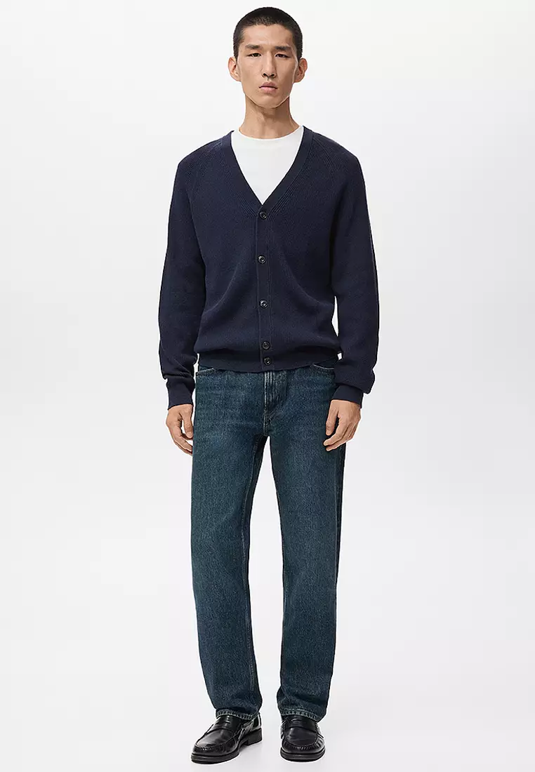 Ribbed Knitted Cardigan With Buttons