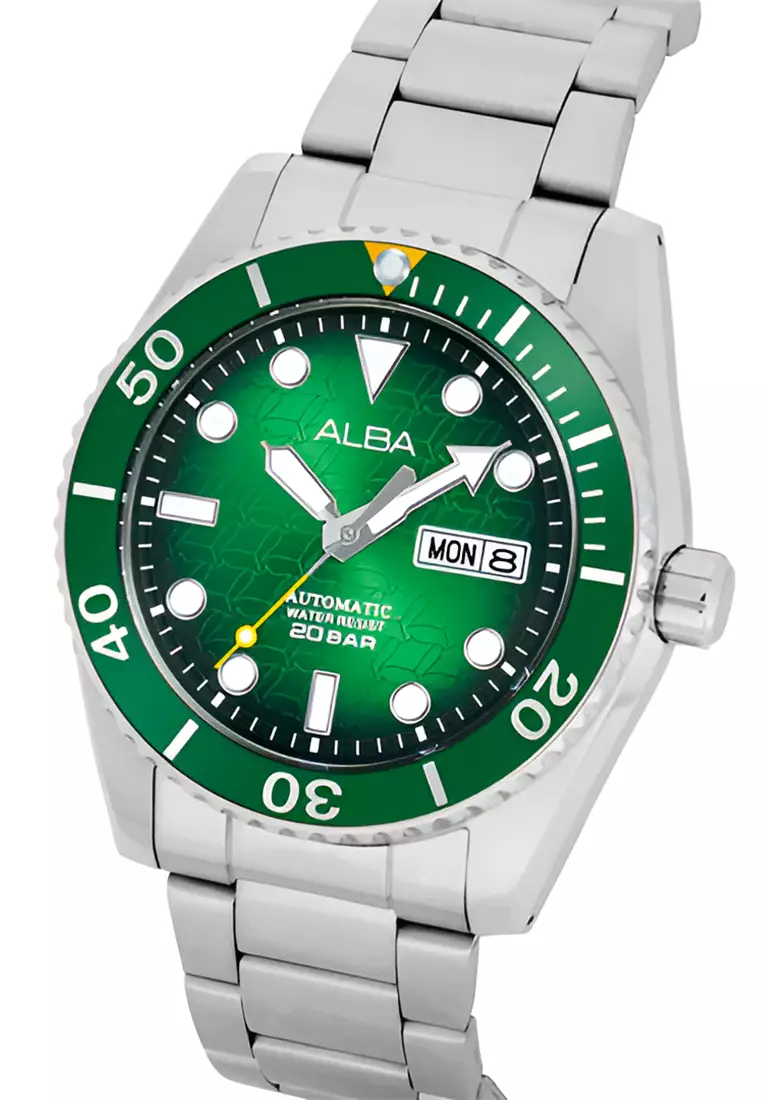 Alba AL4437X1 - Jam Tangan Automatic Pria - Silver Green - Stainless Steel