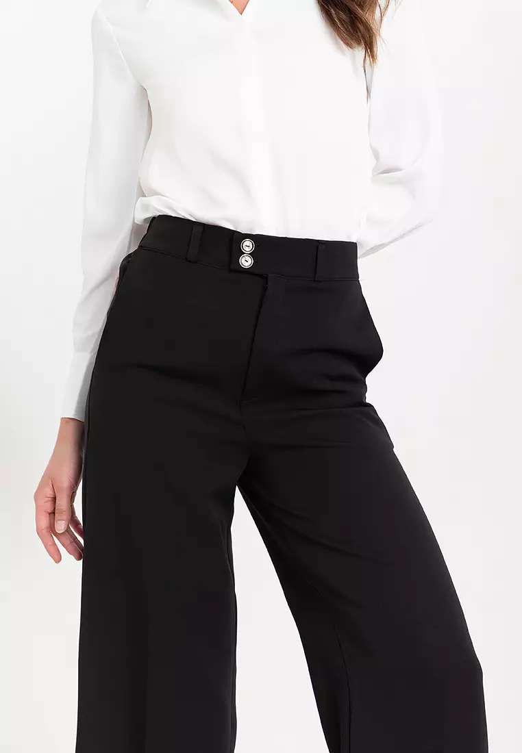 Tribeca Wide Leg Pants With Two Buttons