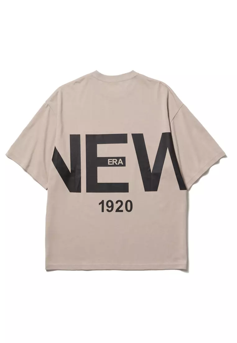 NE Wordmark 1920 Zoom Up Logo Beige Oversized Short Sleeve T-Shirt