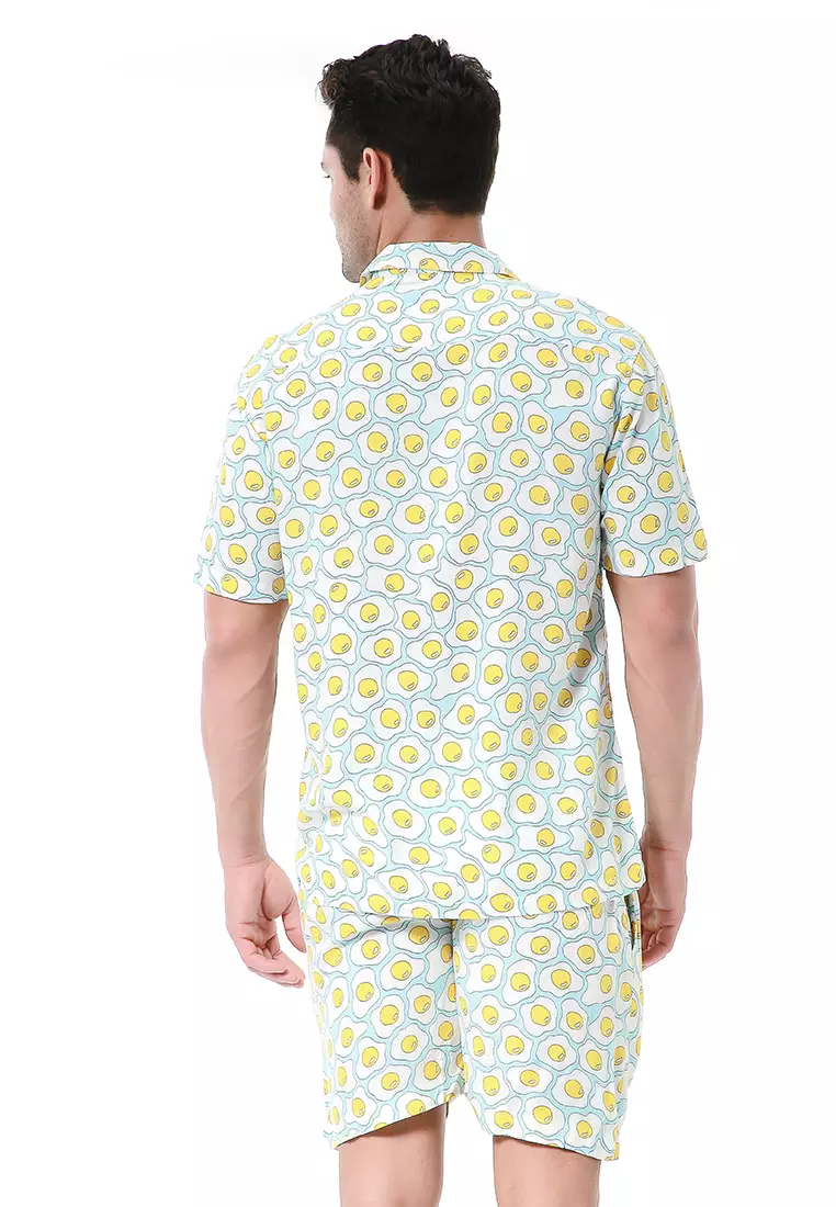 Deon Piyama Pria Kemeja One Set Lengan Pendek Motif Egg Material Rayon ORIGINAL - Blue