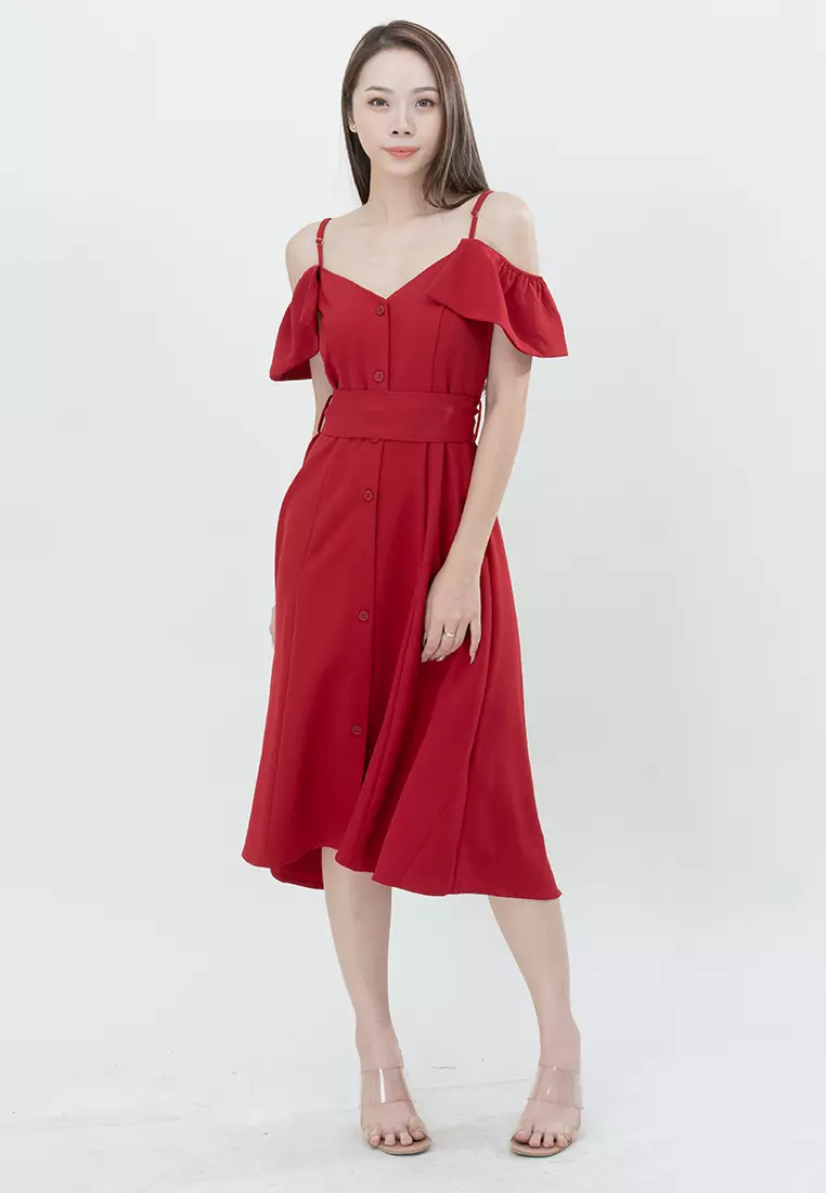 Cold shoulder linen dress cheap