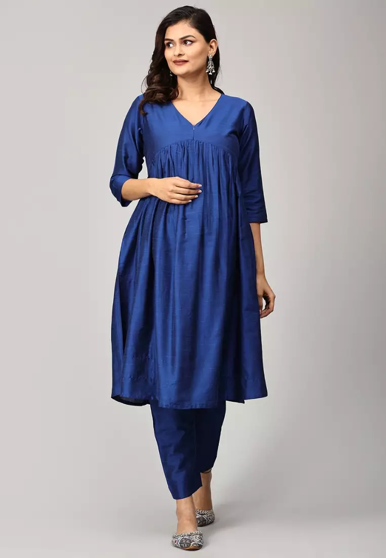 Diva 蓝色孕妇和哺乳丝绸库尔塔套装