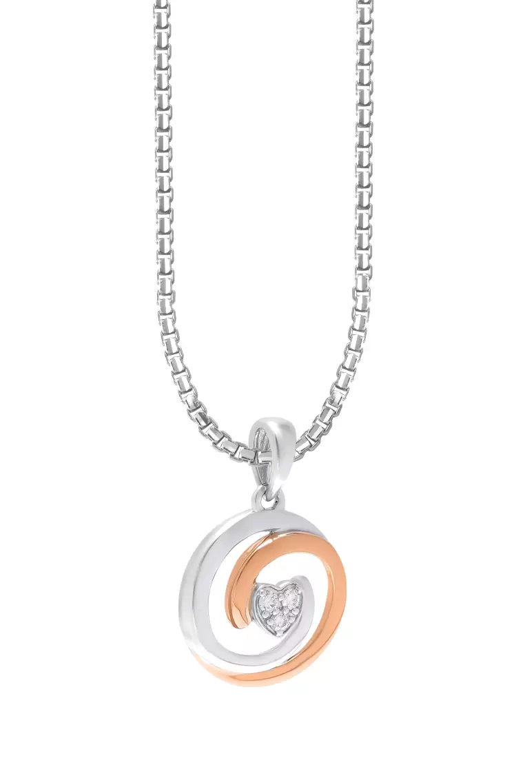 TOMEI Mesmerizing Circle Pendant Set, White+Rose Gold 585