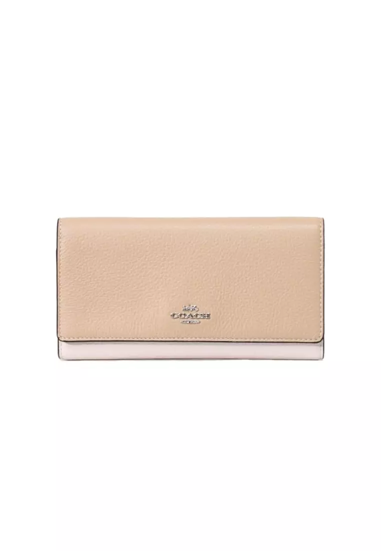 Coach Slim Trifold Wallet Colorblock In Sandy Beige Multi CC816