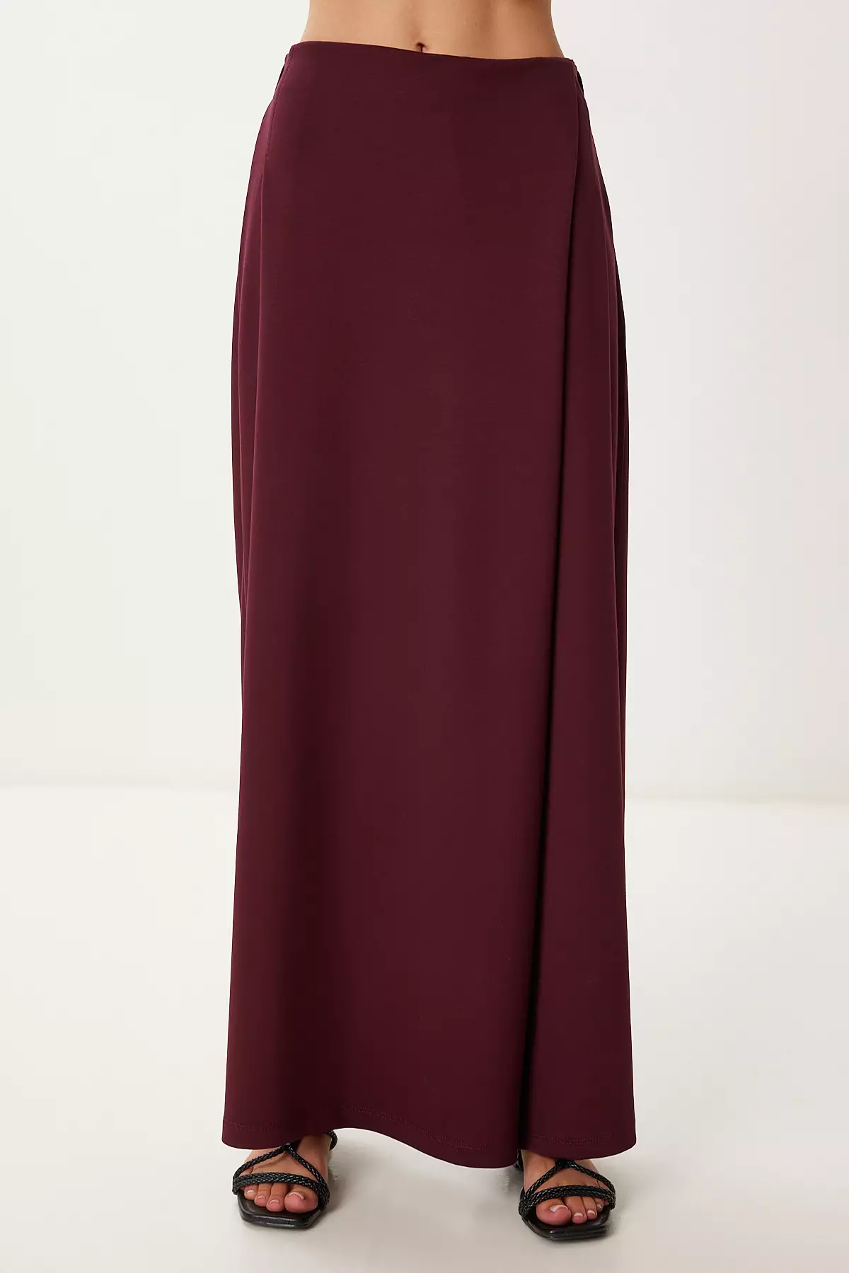 Women's Burgundy Skirt Look Flexible Knitted Baggy Trousers Cr00520