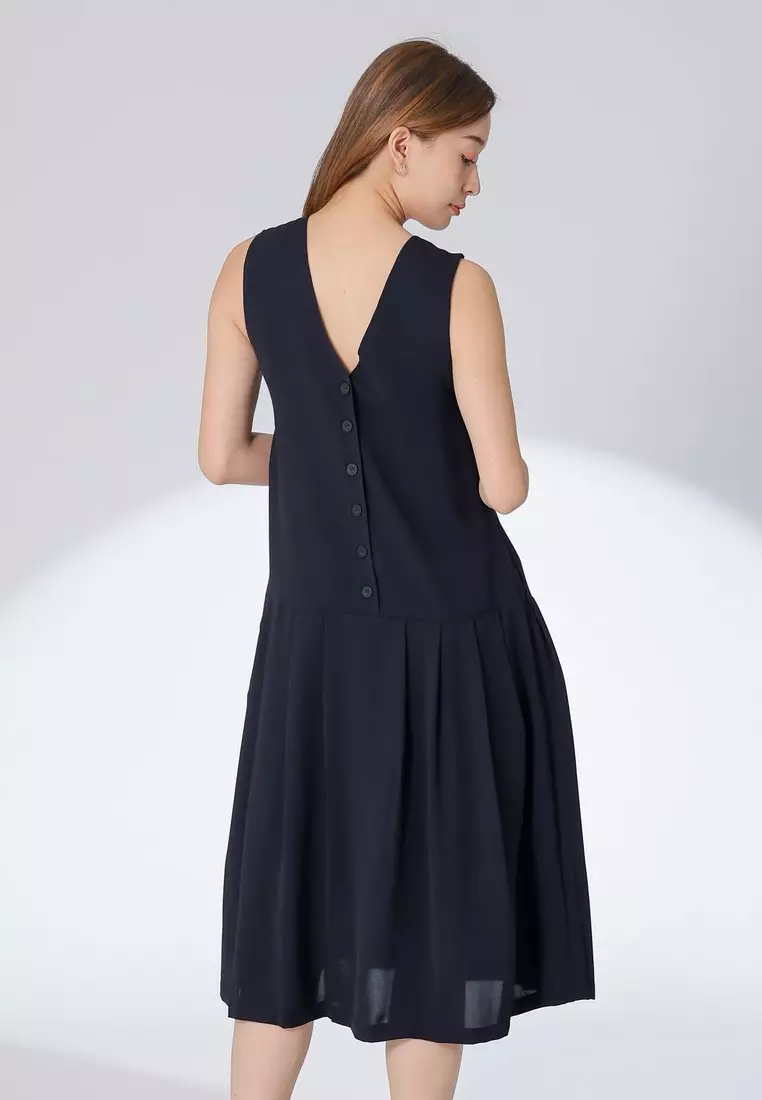 Black Reversible Midi Dress with Flutter Sleeves