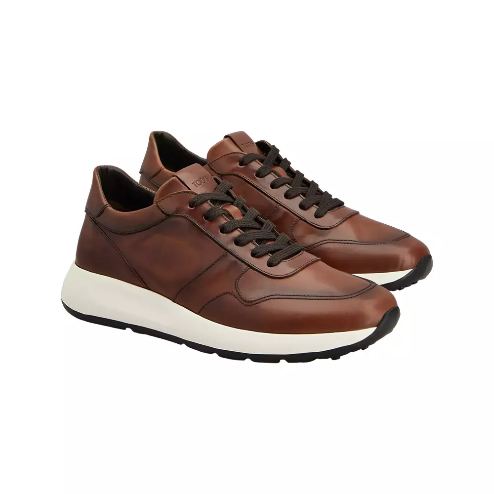 Red Dot Vintage Effect Leather Sneakers Brown White
