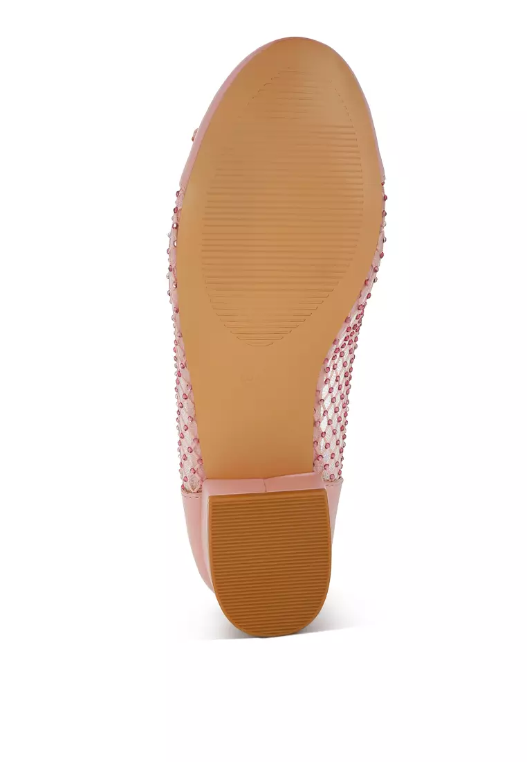 Rhinestone Detail Mesh Ballerinas in Pink