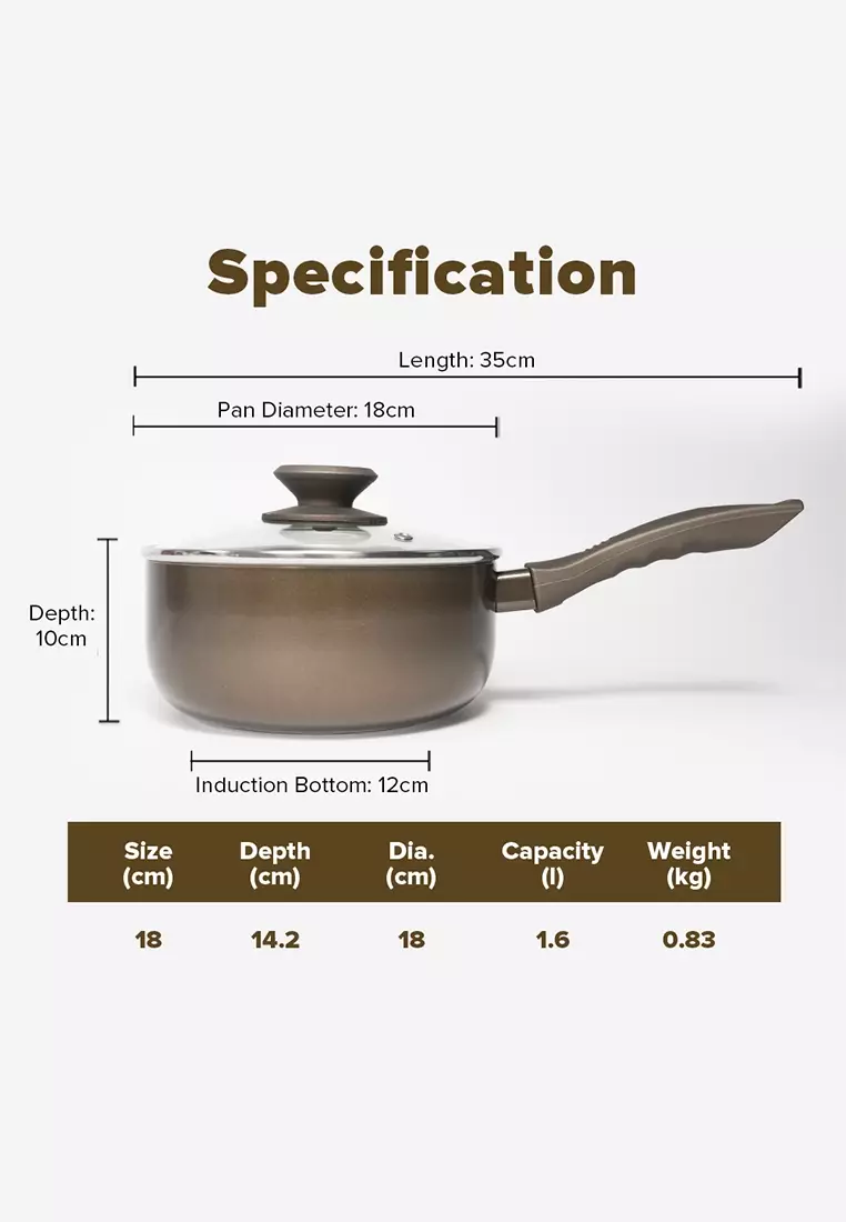 18cm Master Class Induction Saucepan with Glass Lid - Masflex