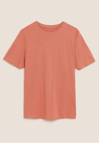 MARKS & SPENCER orange M&S Pure Cotton Crew Neck T-Shirt 1516AAA6AA106DGS_1