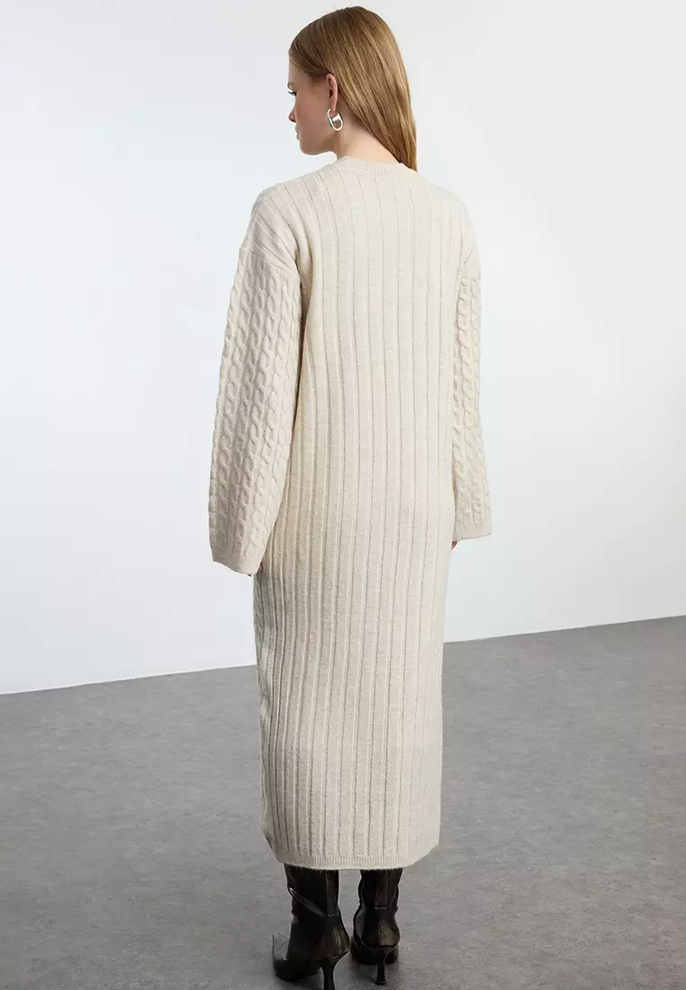 Beige Braided Knitwear Dress Tctaw25Eb00035