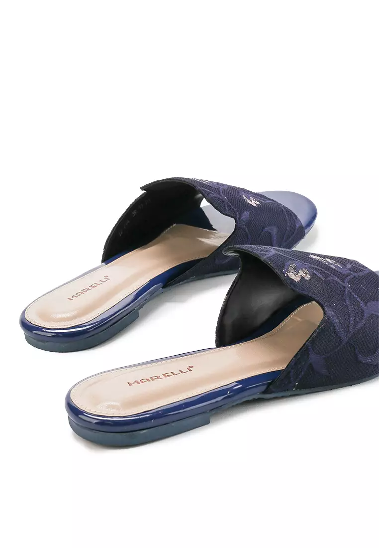 Odette Sandal wanita Flat Slip On - Navy pink
