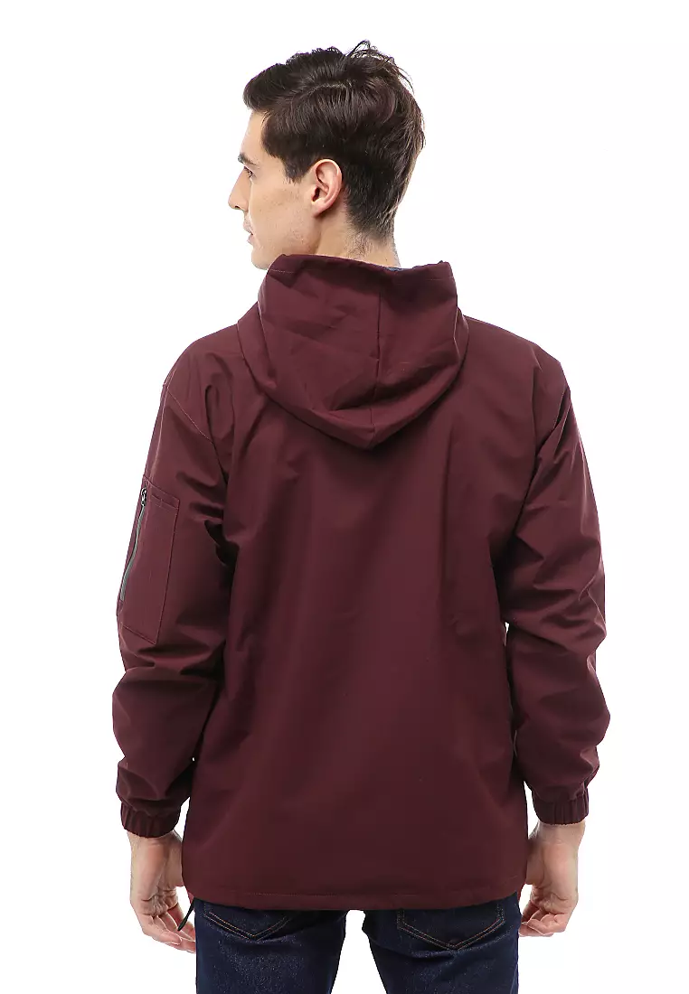 Clover Outerwear Jacket Hoodie Pria Waterproof Anti Air Material Taslan ORIGINAL - Maroon