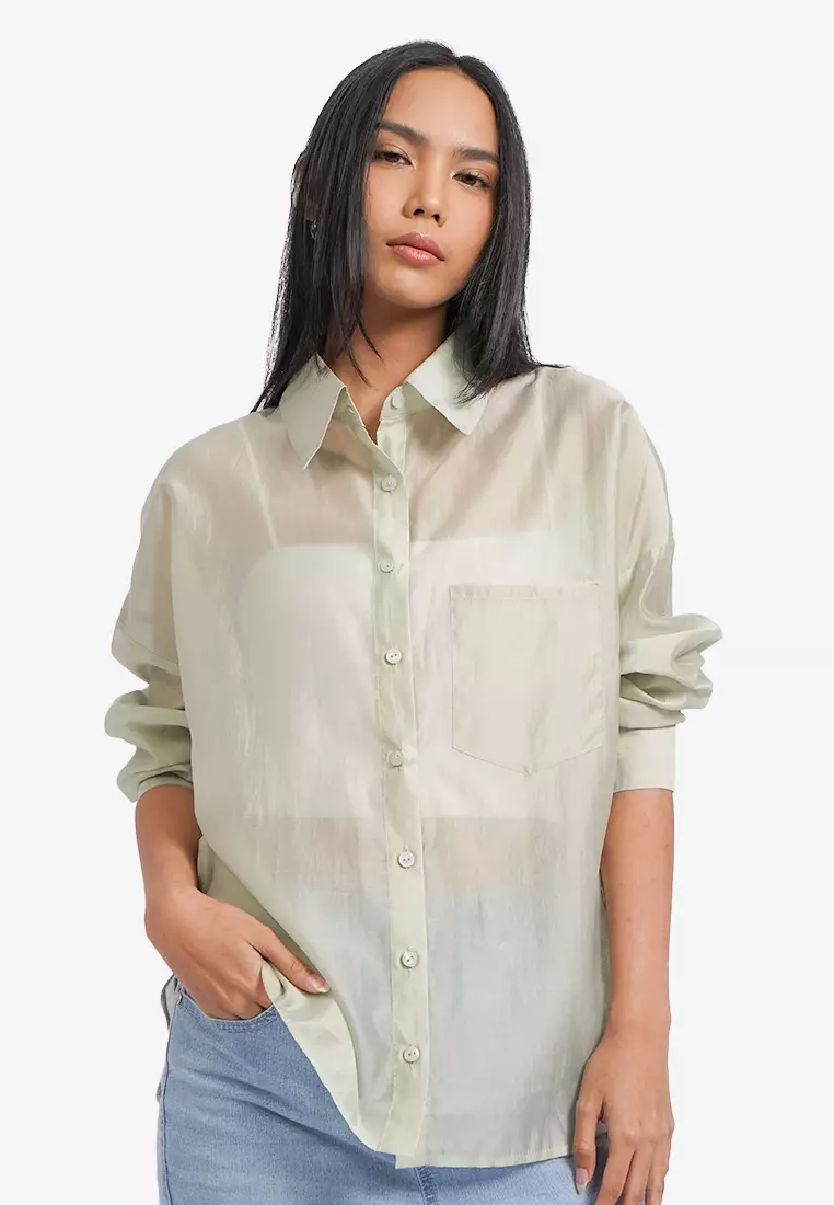 Oversized Long Sleeve Sheer Shirt