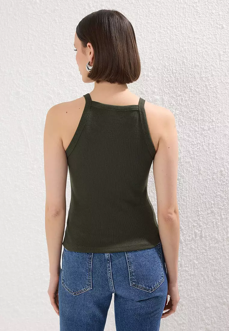 Anthracite-Ecru-Beige-Khaki 4-Pack Crop Stretch Knit Tank Top TWOSS25AL00056