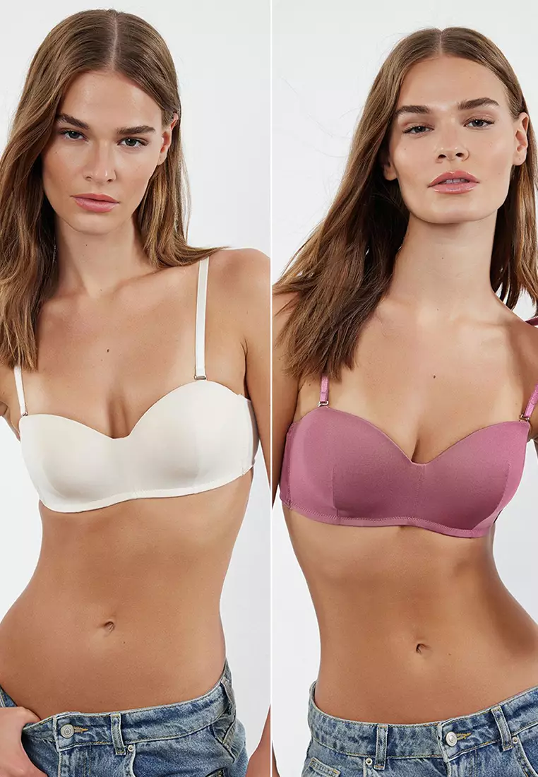 Dusty Rose-Skin 2 Pack String Strapless Padded Full Cup Balconet Knitted Bra THMSS21SU0141