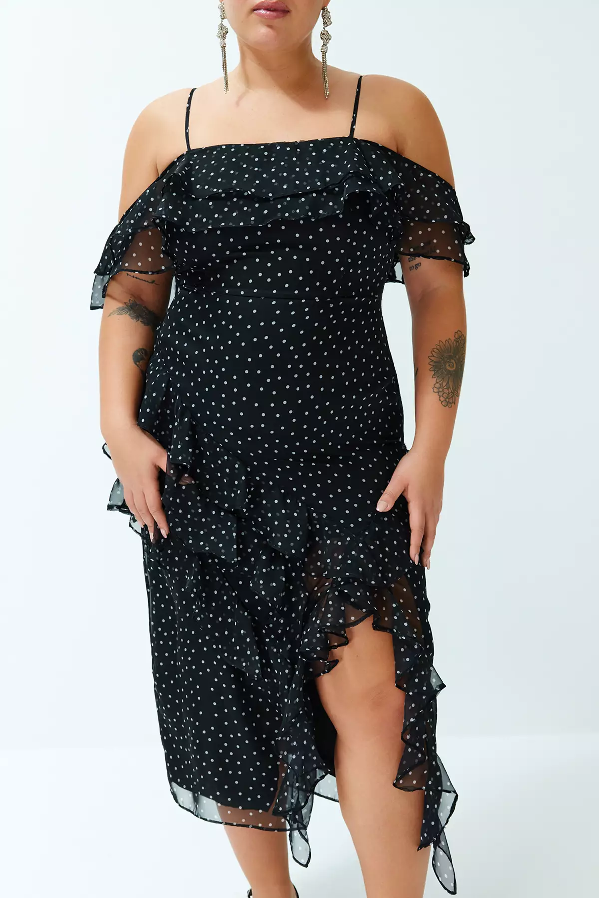 Plus Size Polka Dot Ruffle Dress