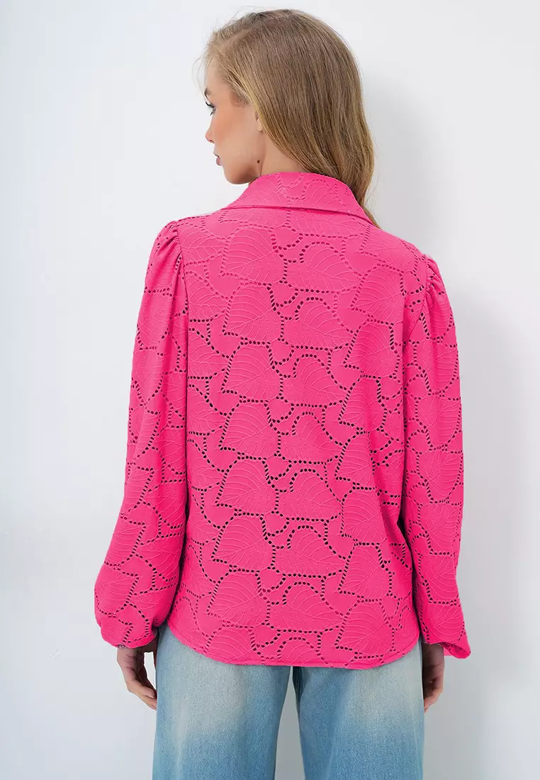 Women's Fuchsia Guipure Woven Premium Shirt Alc-X4366