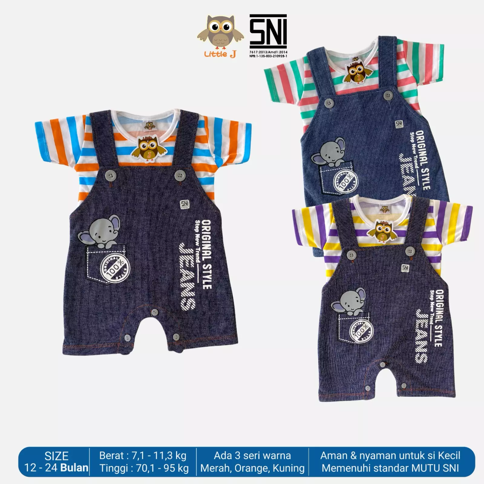 Little J Jumsuit Bayi Jumper Pendek Anak Cowok Romper Baju Kodok Motif SNI Lokal
