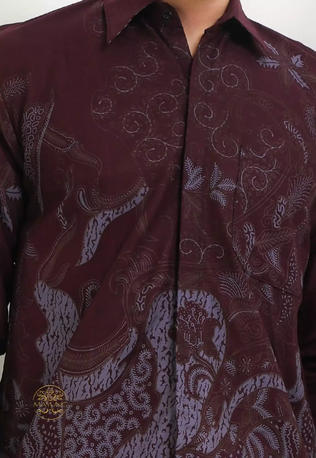 Reksa Burgundy Kemeja Batik Pria Premium Lengan Panjang NLN