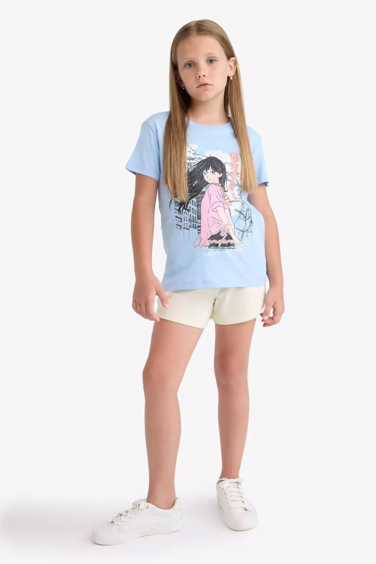 Girl's Crew Neck Printed Short Sleeve T-Shirt E0351A825Sm