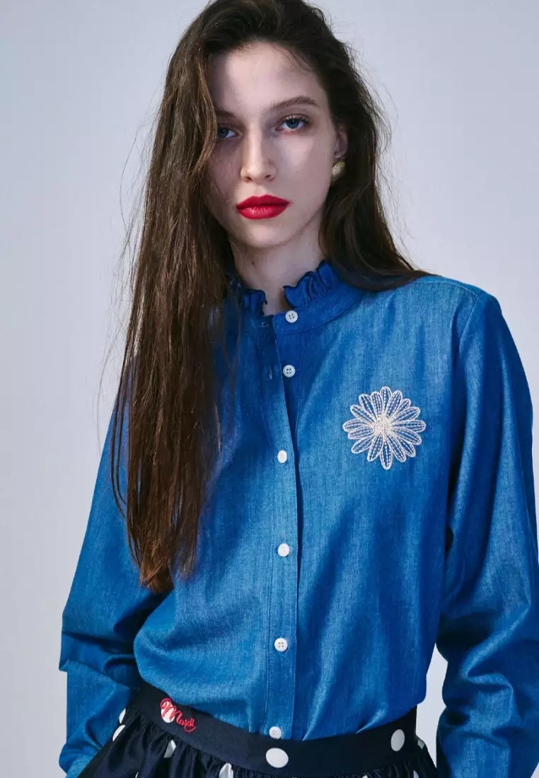 Shirt Frill Collar - Blue Beige