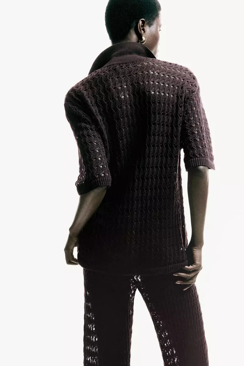 Crochet-look cotton cardigan
