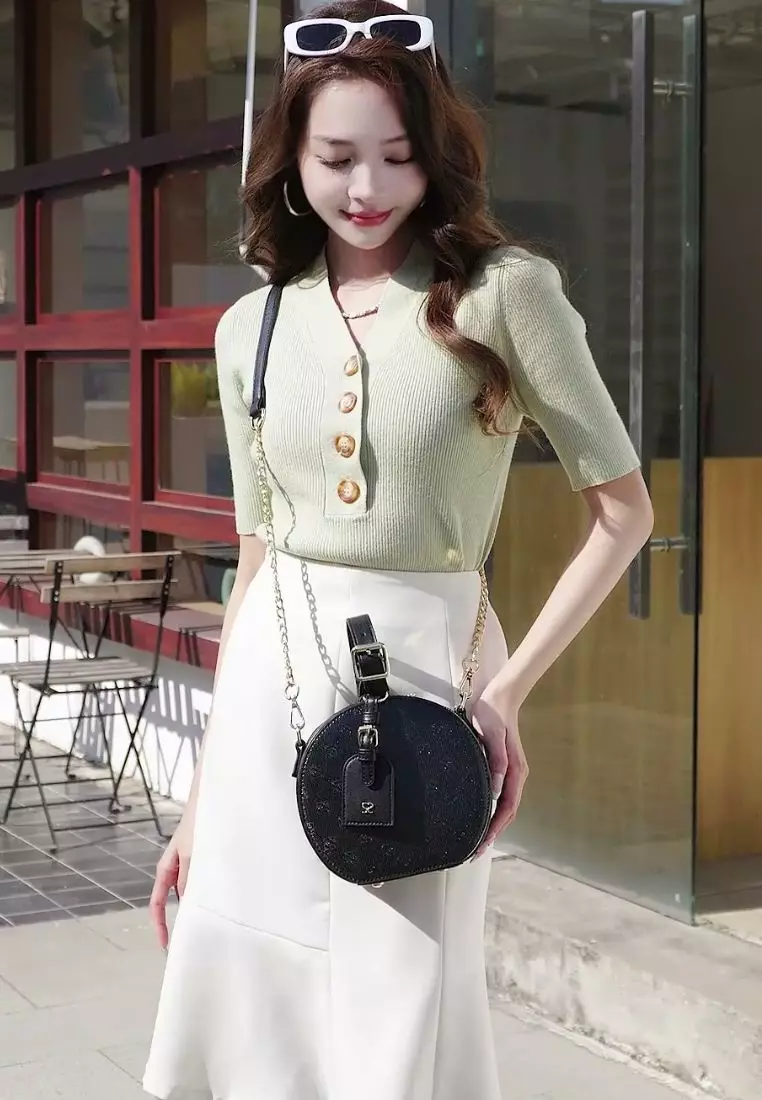 Women's Monogram Top Handle Bag / Sling Bag / Crossbody Bag - Black