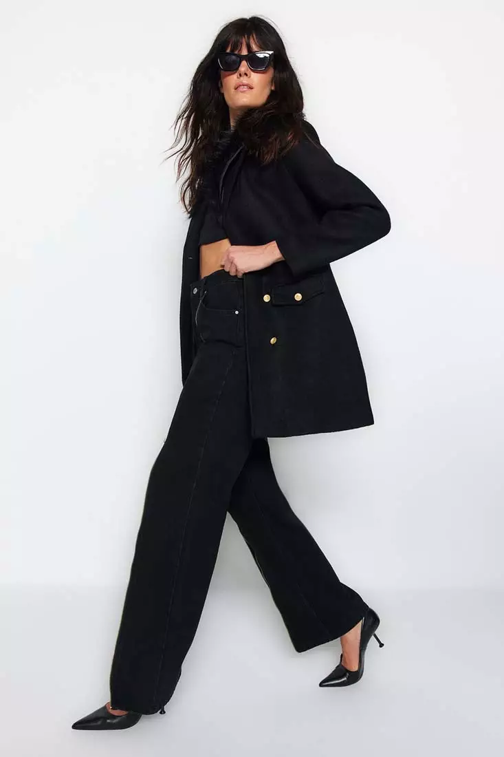 Faux Fur Collar Detail Coat