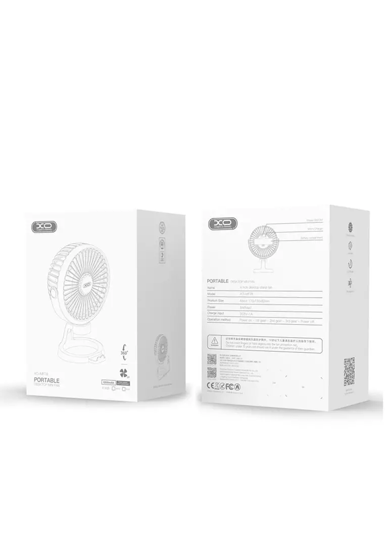Xo Mf78 4-Inch Rechargeable Fan With Phone Holder White
