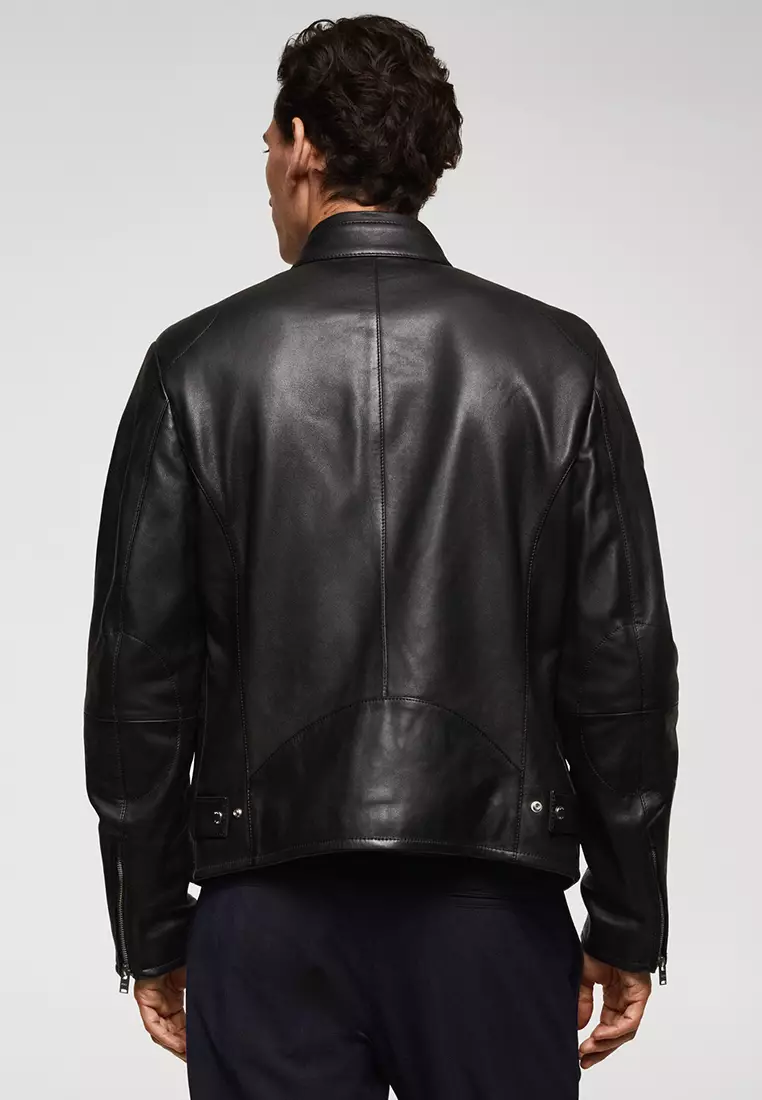 Buy MANGO Man Zip Detail Leather Biker Jacket 2024 Online ZALORA