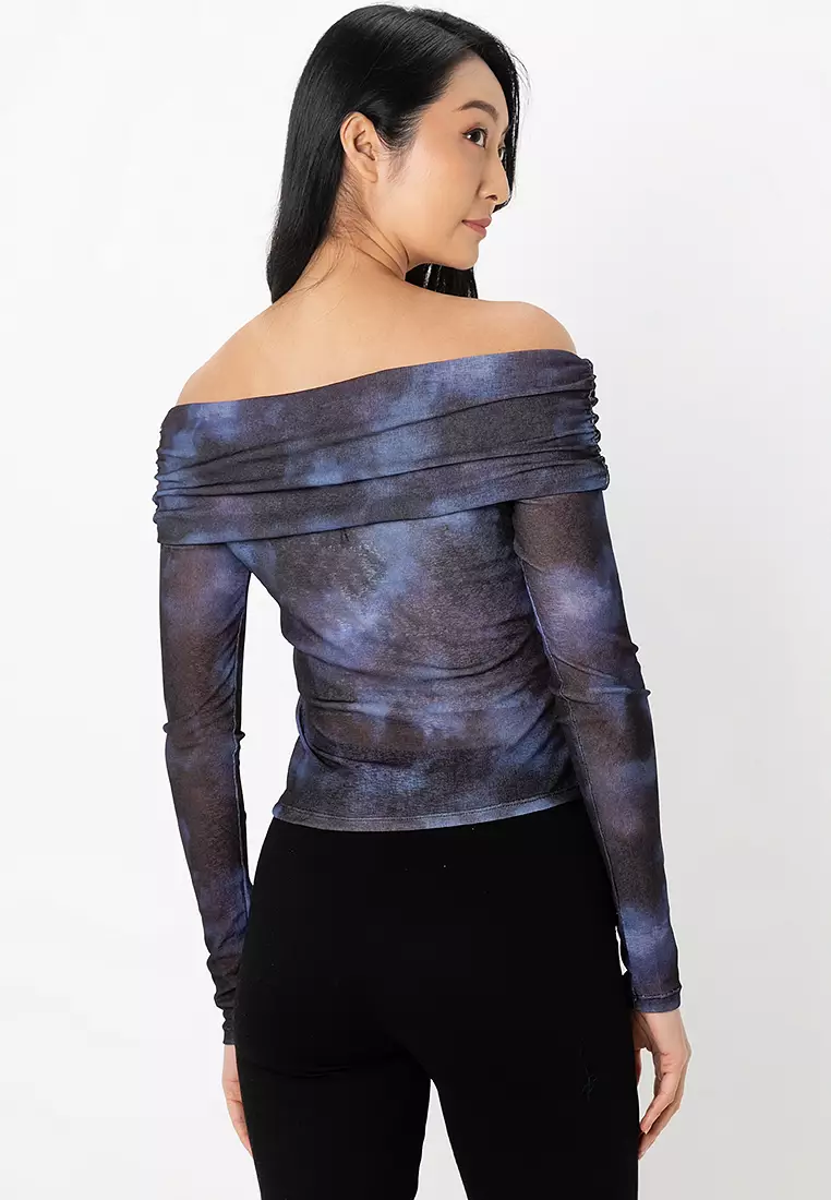 Emily Long Sleeve Off Shoulder Mesh Top